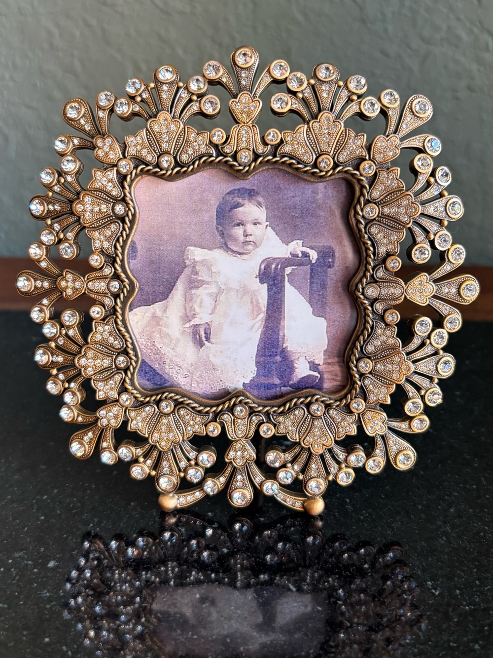 Limited Edition Rare Edgar Berebi Jeweled Brass Picture Frame with Crystals